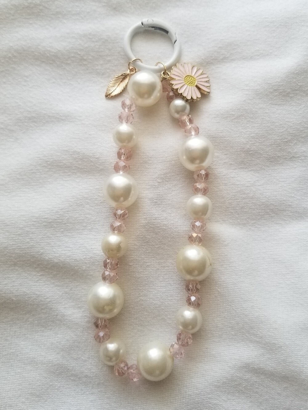 Pearl and Blush Pink Crystal Beaded Charm Phone Chain